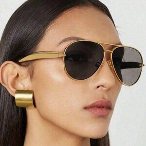 New Stylish Aviator Sunglasses, Gold Frame, In Black & Champaign Lenses